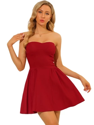 Allegra K Women’s Party Strapless Sweetheart Neck Off Shoulder Sleeveless Mini Dress Red Medium : Target