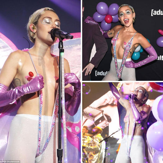 Miley Cyrus brings bold style to the Adult Swim Upfront event with butterfly pasties and a monokini, proving fearless fa…