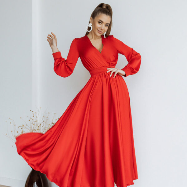 Red Silk Long Sleeve Maxi Dress – ELAGIA