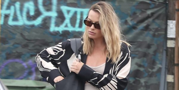 Margot Robbie Ran Errands in a Cream Bodycon Maxi Dress in L.A.