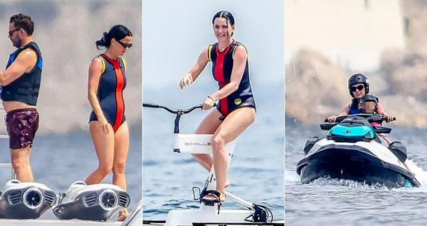 Katy Perry makes a splash on jet ski with daughter Daisy Dove, two, as she and beau Orlando Bloom enjoy luxurious getaway in St