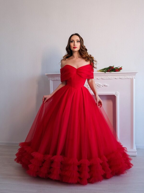 Red Tulle Ball Gown. Wedding Dress With Lace-up Corset. Custom Formal off the Shoulder Long Evening Prom Dress. – Etsy Canada