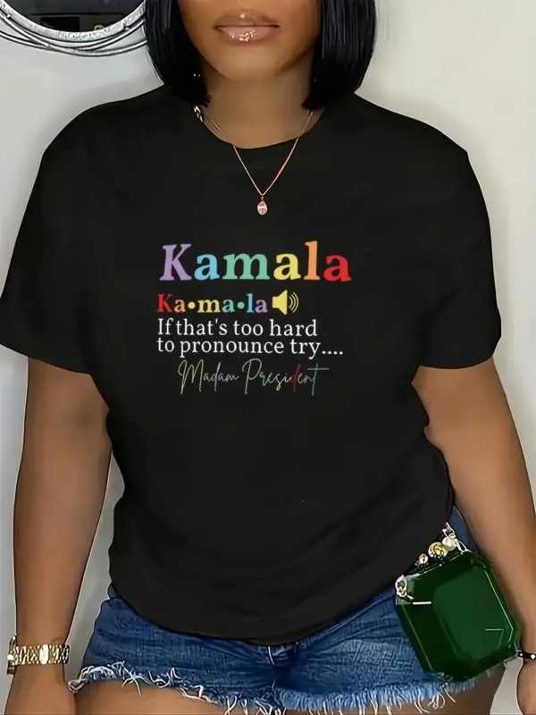 Stylish Women’s “Kamala” Letter Print Casual Round Neck T Fashion Top for Everyday Wear