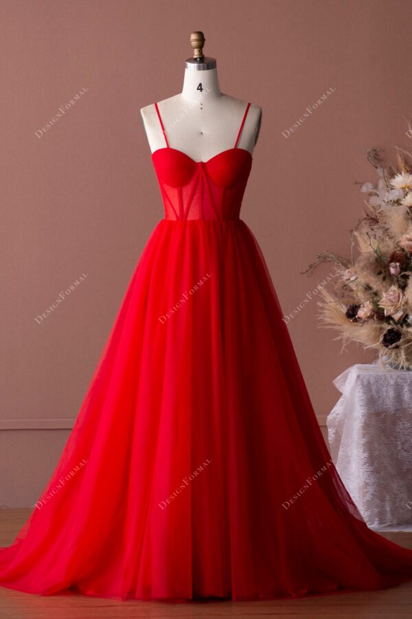 Red Straps Corset Tulle A-line Stylish Elegant Prom Formal Dress