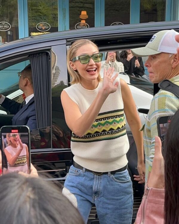 Gigi Hadid arriving at the Guest In Residence pop-up store at Tom Greyhound's store in Seoul, Korea