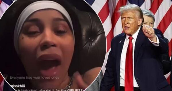 Cardi B leads liberal celebrity meltdown as Trump heads for victory: Singer's f-word rant telling Republicans to 'burn your hats…